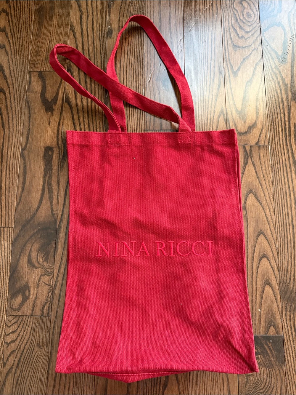 Nina Ricci Red Canvas Tote with Embossed Logo